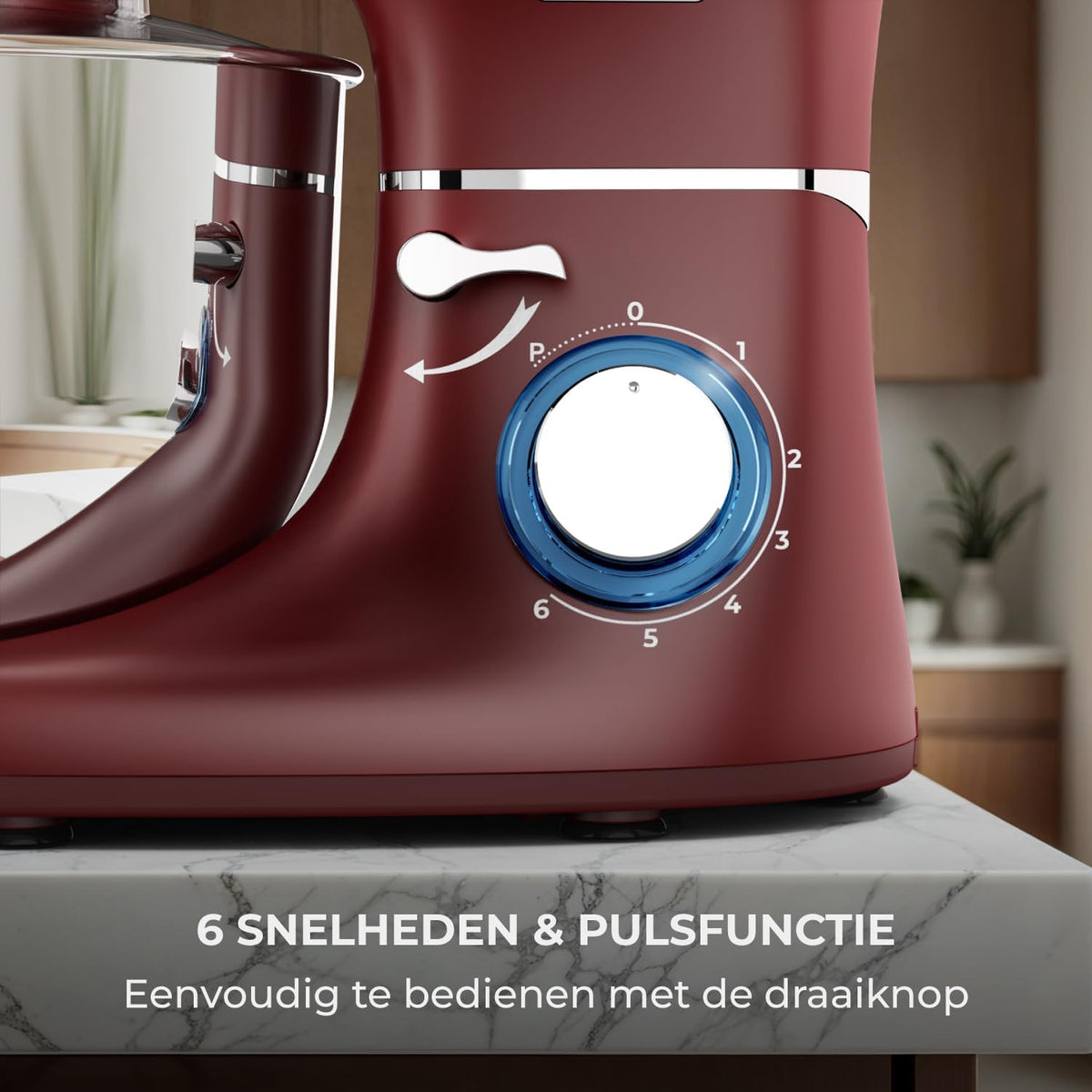 Keukenmachine - 2000W - RVS Mengkom (6,2 L) - Keukenrobot - Mixer met Garde, Deeghaak en Menghaak - Incl. extra Accessoires – Rood