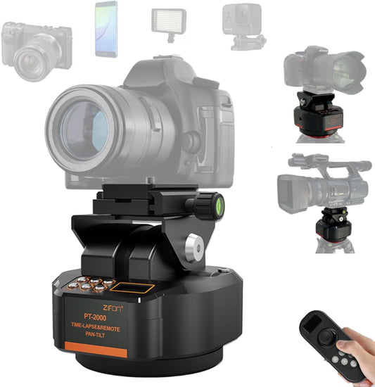 Zifon PT2000 – gemotoriseerde 360° panoramakop met draadloze afstandsbediening (2,2 kg draagkracht) – elektronische zwenk-kantelstatiefkop voor DSLR, smartphone en video