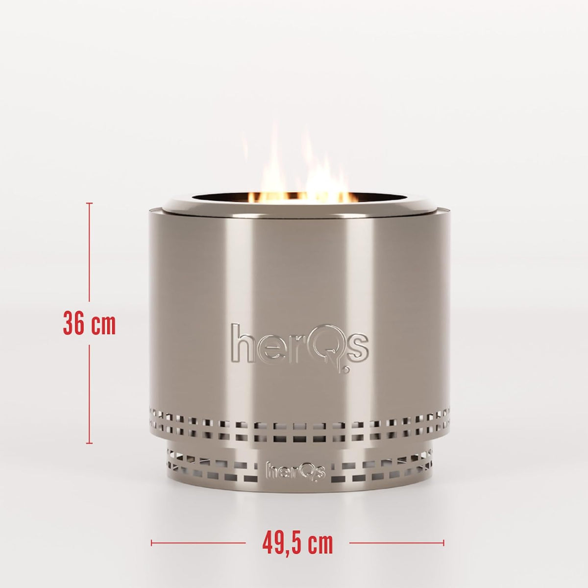 herQs Blaze - Rookvrije vuurkorf van roestvrij staal Ø49,5 cm voor 6-8 personen – Smokeless firepit met secundaire verbranding – Inclusief draagtas en asopvangbak - voor de gemiddelde en grote tuin