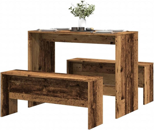 Garden furniture set with table and chairs 3-piece. Dining table and bench Set old wood look wood material - QUORE
