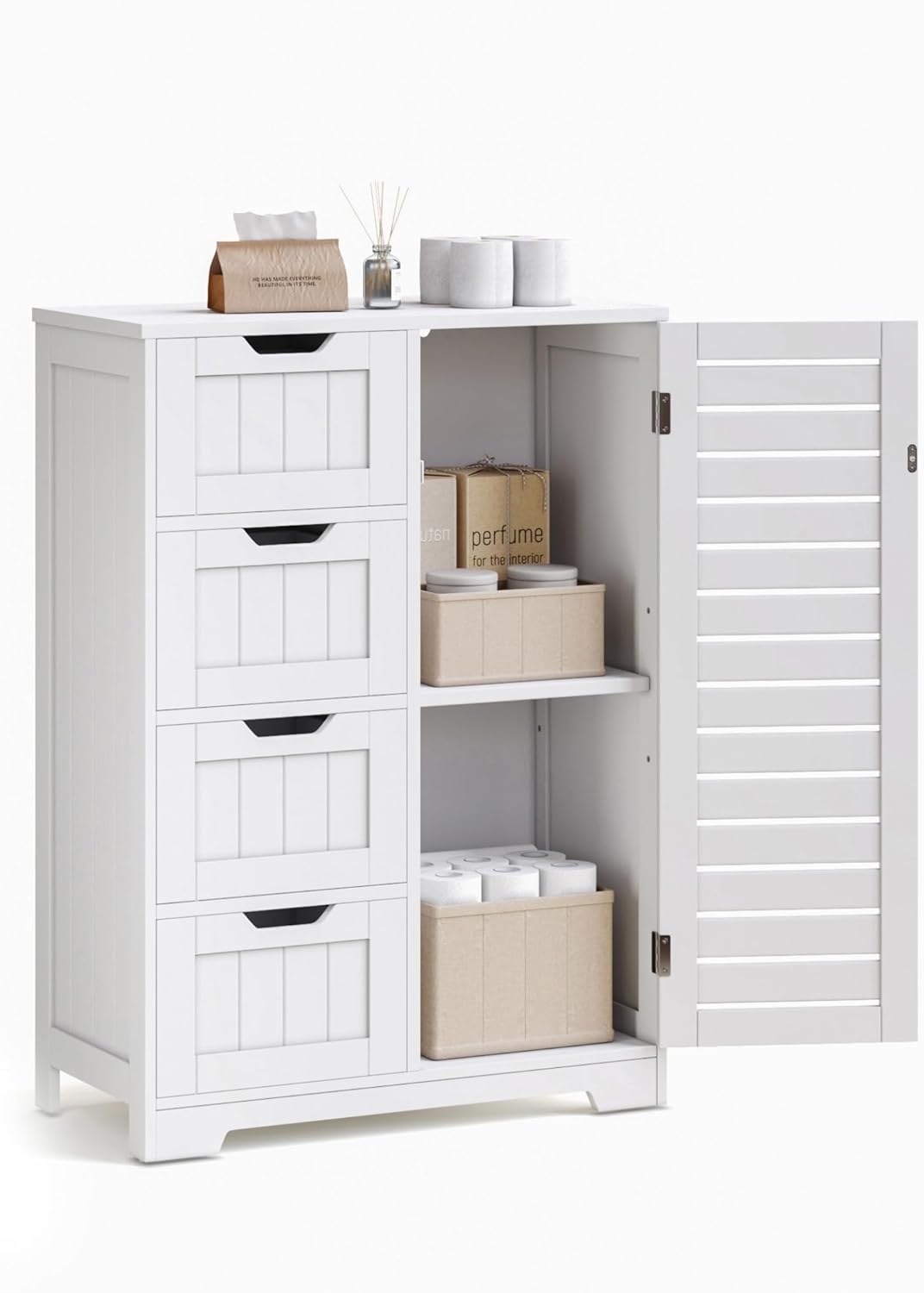 Mondeer Vloerkast voor badkamer, woonkamer, keuken, hal, 56 x 30 x 83 cm, wit
