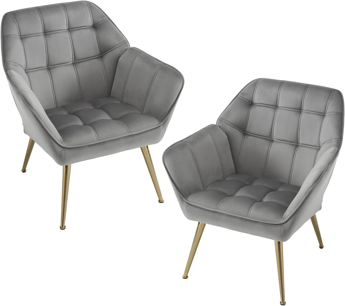 Fluwelen Fauteuil Set – Gestoffeerde Stoel – Kuipstoel – Accentstoel – Lounge Stoel – Compact Design – Metalen Poten – 2 Stuks Grijs