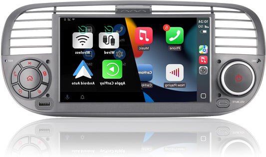 Car radio for FIAT 500 radio with touch screen USB Bluetooth FM/AM Linux Double din car radio system with Carplay wireless/Android Auto black - QUORE