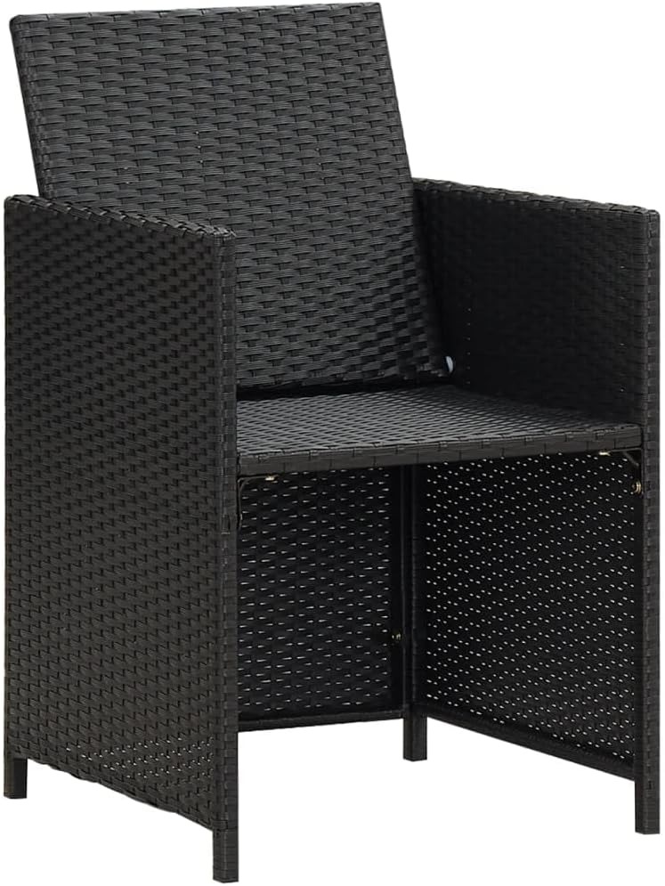 Set of 4 Polyrattan Garden Chairs Black with Cushions, Steel Frame and Modern Design for Outdoor Use Comfortable and Durable Dining Set with Armrests - QUORE
