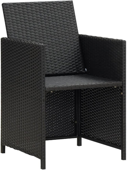 Set of 4 Polyrattan Garden Chairs Black with Cushions, Steel Frame and Modern Design for Outdoor Use Comfortable and Durable Dining Set with Armrests - QUORE