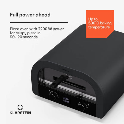 Klarstein Pizzaoven met dubbel verwarmingselement boven en onder voor binnen en buiten, 13 inch, 2,2 kW - tot 500 °C, met digitaal display en tijd- en temperatuurcontrole, cool touch-functie