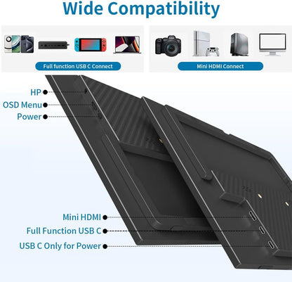 Draagbare monitor Touchscreen 14 inch, USB-C & FHD extern display 100% sRGB anti-schittering oogverzorging, privacybescherming, laag vermogen, VESA monteerbare reismonitor voor laptop/Mac/Gaming
