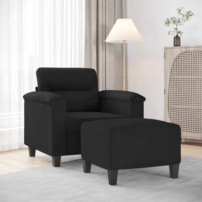 Fauteuil met Kruk – Loungestoel – Moderne Stoel – Armleuningstoel – Leesstoel – Zwart – Microvezelweefsel – Compact 60 cm – Comfortabel met Voetenbank