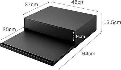 Yamazaki 2008 TOWER Sliding Countertop Tray with Drawer, black, Steel/Polypropylene/Silicone, 45 x 39.3~64 x 13.5 cm