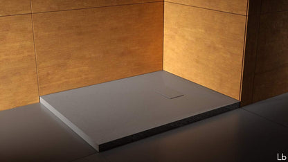 Laneri douchewand van SMC met doucheafvoer, motief leisteen-look, grijs, 90 x 120 cm