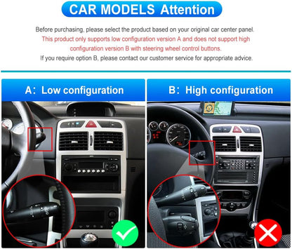 4+64G Android Autoradio voor Peugeot 307 2002-2013, 9 Inch IPS 1280×720 Touchscreen Stereo met Wireless CarPlay & Android Auto, GPS WiFi Bluetooth DSP + AHD Achteruitrijcamera