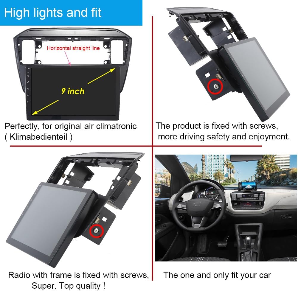 Autoradio met scherm, 9 inch Wireless Carplay Android Auto, GPS-navigatie voor Seat MII e-MII KE KF, Skoda Citigo E-Citigo, VW UP e-Up e-Load Seat Ibiza IV4 IV IV5 IV ST Sportcoupe