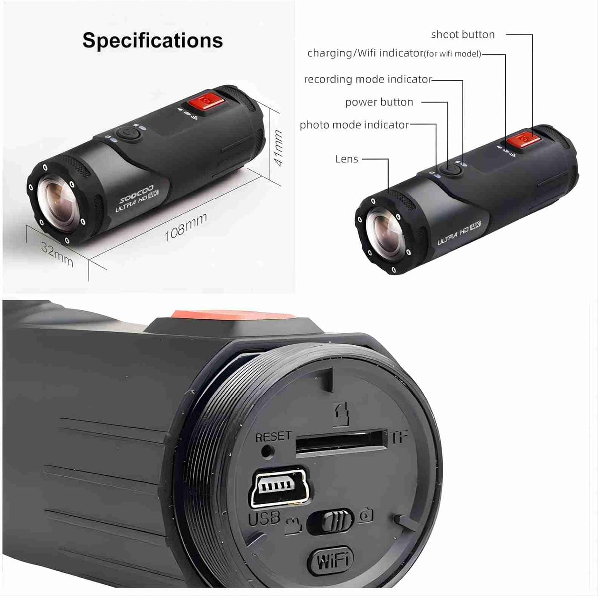 S20+ 4K 30FPS 16MP Actiecamera, Sport Actiecamera, Helmcamera, Mini HD Actie Videocamera, HD Filmen WiFi Sport Cam 10M Waterdicht 170° Groothoek
