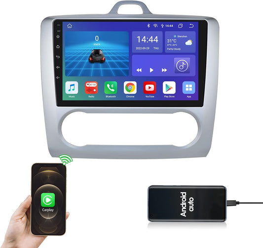Android 12 Autoradio voor Ford Focus Exi AT 2004-2011, 4+32GB Bluetooth Auto Stereo GPS Navigatie met 9 Inch QLED Touchscreen Ondersteuning Carplay Weer Stuurbediening DSP RDS USB