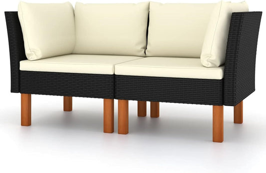 Corner Sofas, Pack of 2, Poly Rattan and Eucalyptus, Solid Wood, Small Sofa for Teenage Room, Sofa Bed, Permanent Sofa Bed, Living Room - QUORE