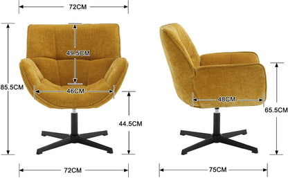 Draaifauteuil – Fauteuil – Lounge Stoel – Accentstoel – Zithoek Stoel – Gele Chenille Bekleding – 360° Draaifunctie – Compact Formaat
