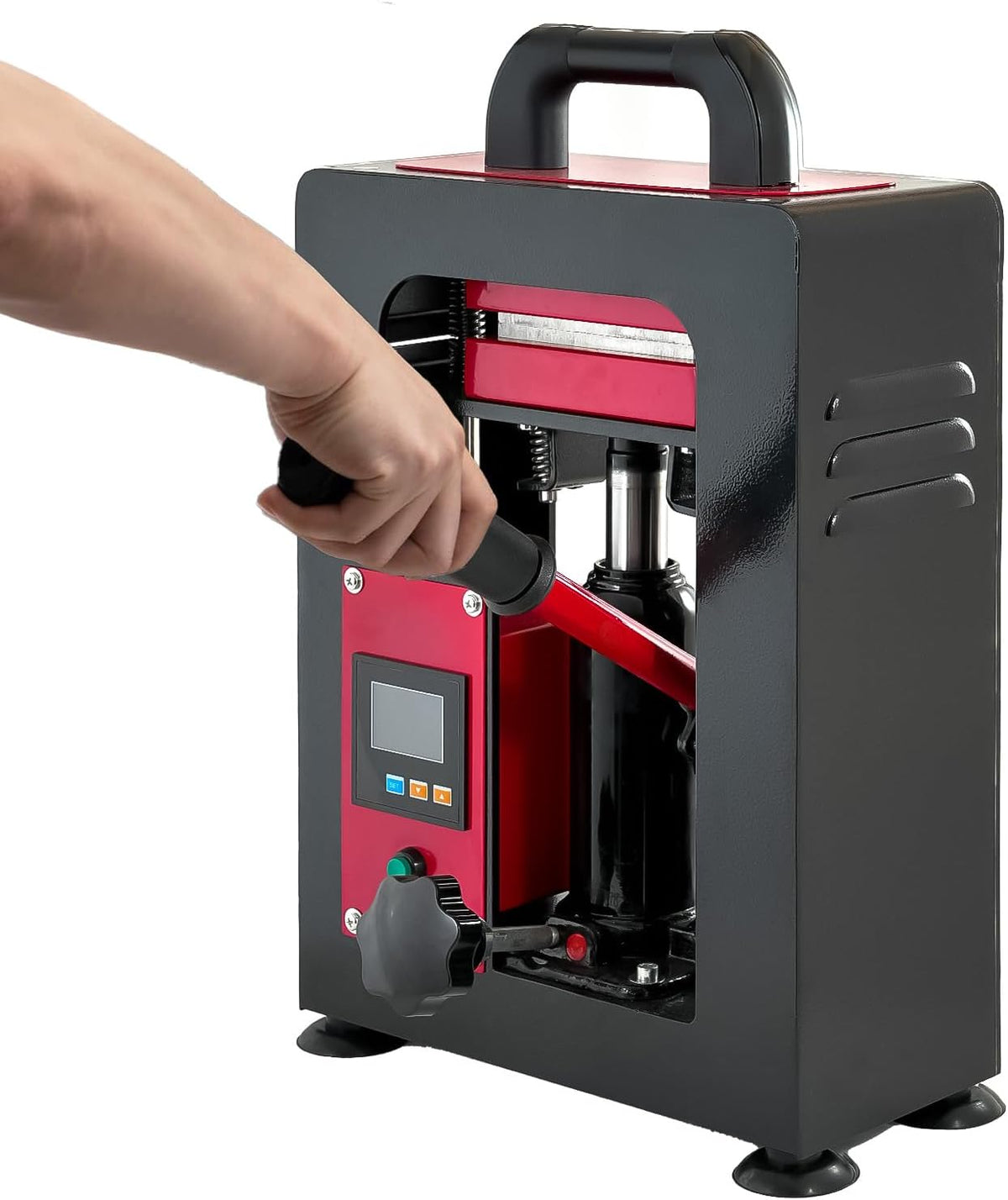 Handmatige hydraulische hittepersmachine, 5T handmatige hydraulische warmtepers warmtepers machine dubbele verwarming plaat colofonium extractiemachine (rood)