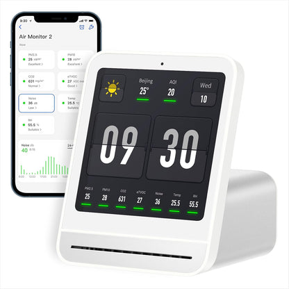 Qingping Air Quality Monitor Gen 2, Air Quality Monitor Indoor Detects PM2.5, CO2, PM10, Noise, Temperature and Humidity, New Upgraded Alarm Clock Function, Air Quality Tester for Bedroom