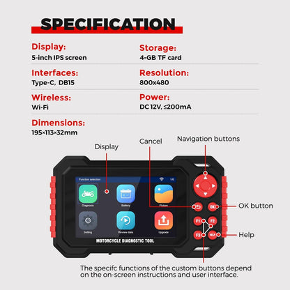 Motorfiets diagnostisch hulpmiddel, M7 volledig systeem motorfiets scangereedschap, motorfiets OBDII codelezer met Live Data Record/Auto Scan & Instant VLN-detectie/12 Langusges Compatibel voor Harley