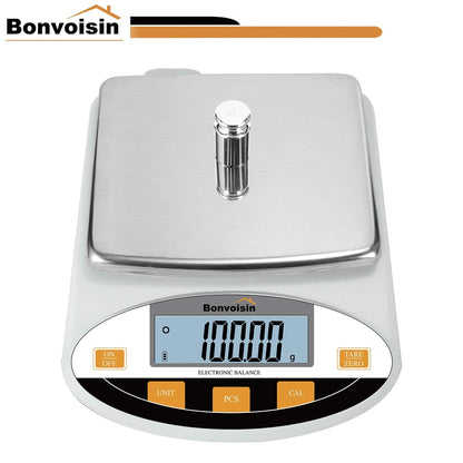 Bonvoisin Lab-weegschaal 5000gx0.01g digitale precisie analytische balans - hoge precisie elektronische balans voor sieraden, keuken, wetenschappelijk en laboratoriumgebruik