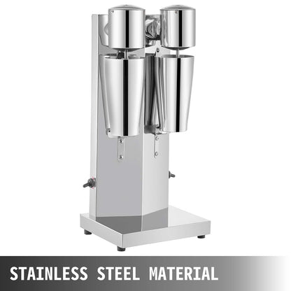 VEVOR Drankmixer 150 W, elektrische milkshaker, 800 ml, dubbele koppen, zilverkleurig, elektrische mixer voor shakes, cocktailmixer, milkshake-machine, barmixer, industrieel privégebruik