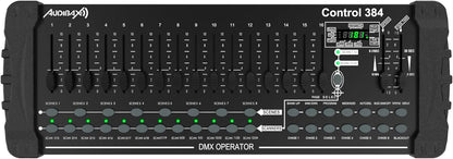 Audibax Control 384 - DMX-controller met 384 kanalen - besturing van 24 apparaten met 16 DMX-kanalen - activering van scènes per geluid, handmatig of automatisch - programmering van chases en