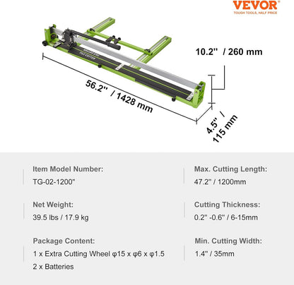 VEVOR Handmatige tegelsnijder, 1200 mm, geschikt voor vloertegels van porselein en keramiek, 47 inch