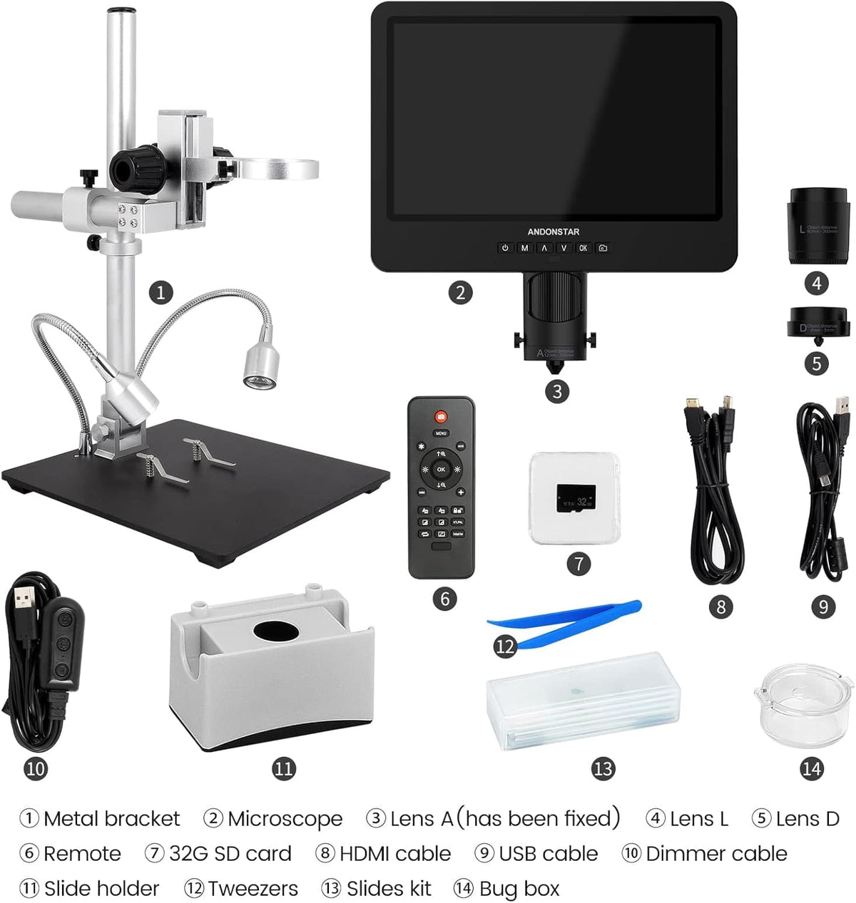 Digitale Microscoop – Soldeermicroscoop – Biologische Microscoop – Muntmicroscoop – HDMI Microscoop – 3 Verwisselbare Lenzen – UHD 2160P Video-opname
