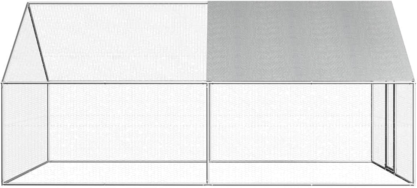 Gecheer Outdoor Chicken Coop, 2.75 x 4.00 x 1.92 m, Galvanised Steel, Large Outdoor Enclosure Weatherproof, for Chickens and Small Animals - QUORE