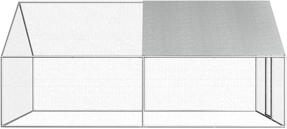 Gecheer Outdoor Chicken Coop, 2.75 x 4.00 x 1.92 m, Galvanised Steel, Large Outdoor Enclosure Weatherproof, for Chickens and Small Animals - QUORE