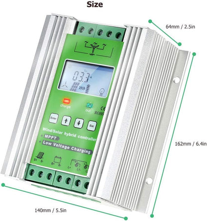 SolaMr 1000W MPPT Wind Solar Hybrid Charge Controller 400W Solar en 600W Wind Hybrid Charge Regulator 12V/24V Auto Identificatie Systeem Voltage