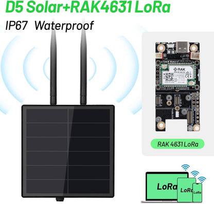 D5 Solar Lora Node Repeater met controller, Lora Module RAK19007 RAK4631 Board en 868 MHz Lora Antenna 2.4g, zonnepaneel ingebouwd in 5000 mAh batterij voor meshtastische radio Lorawan