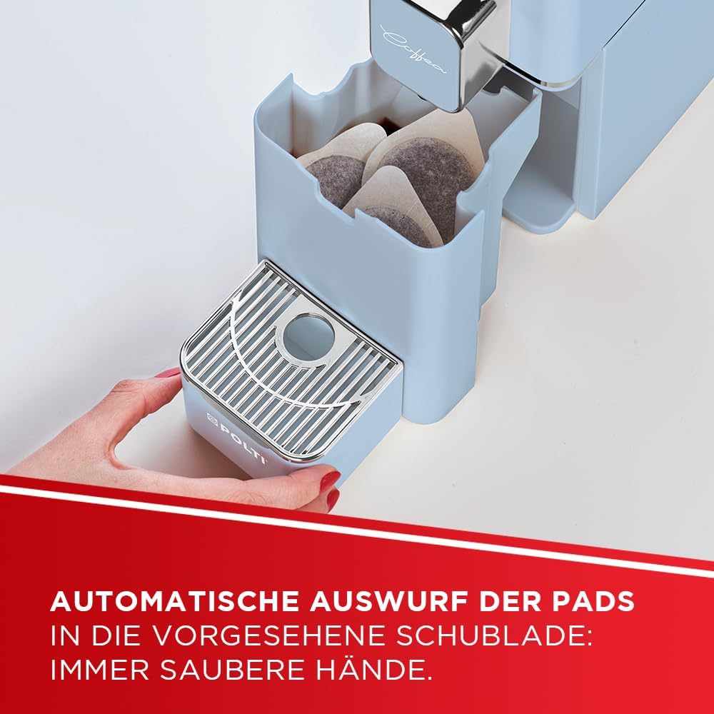Polti Coffea S15LB Espressomachine compatibel met E.S.E-pads, 44 mm, tank 0,85 l, pompdruk 19 bar, kleur lichtblauw