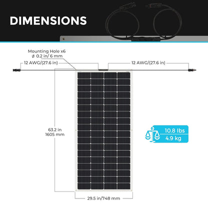 Renogy Zonnepaneel, 200 W, 12 V, flexibel monokristallijn zonnepaneel, silicium, zonnecel, fotovoltaïsch, off-grid voor 12 V-batterijen, camper, caravan, boten