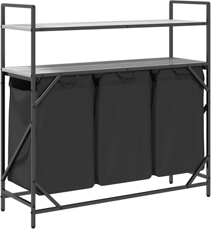 Wasmand – Wasbak – Wasrek – Wasopvang – Wascontainer – 3 Compartimenten – Stalen Frame Met Houten Planken