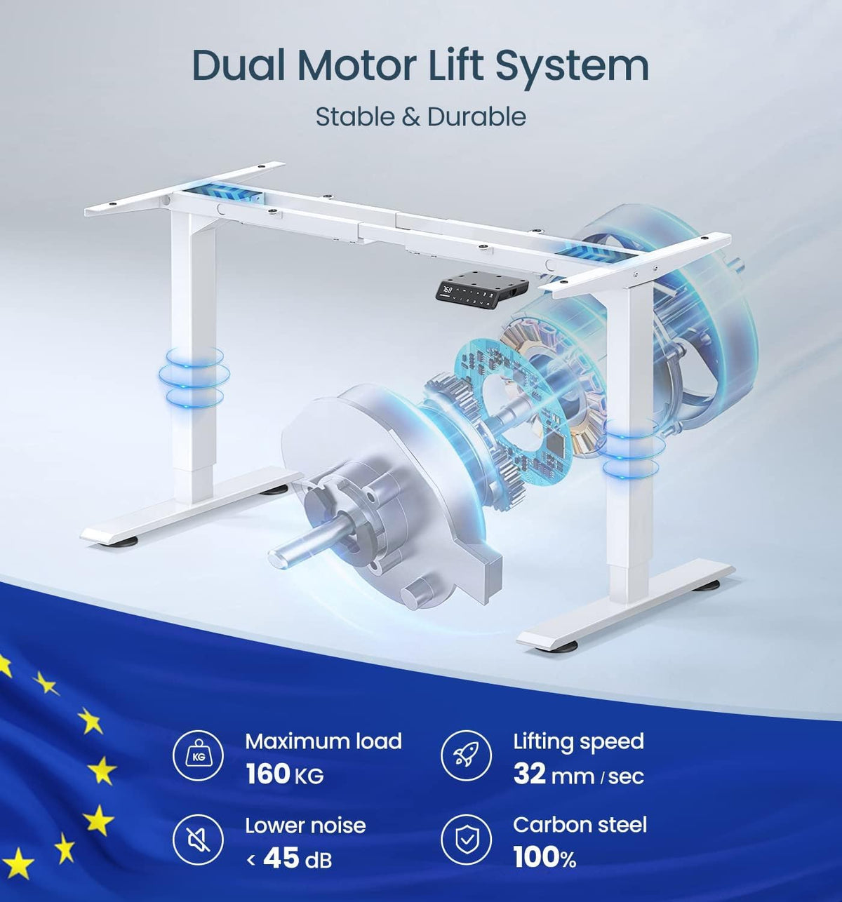 Maidesite Height Adjustable Electric Desk Height Adjustable Table Frame,Suitable for All Common Tabletops,2-Stage Lifting Legs(White) - QUORE