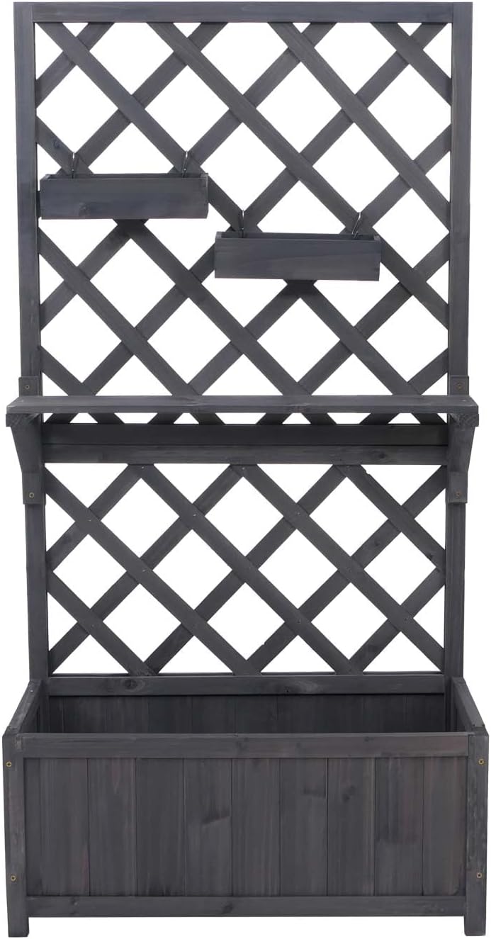 HWC-P68 Raised Flower Bed Planter / Flower Box Climbing Aid Shelf Hanging Boxes Wood MVG 135 x 70 x 30 cm Anthracite Grey - QUORE