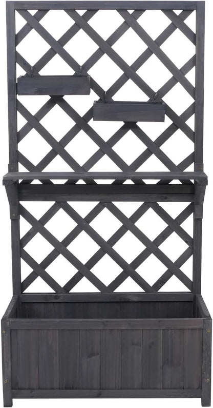 HWC-P68 Raised Flower Bed Planter / Flower Box Climbing Aid Shelf Hanging Boxes Wood MVG 135 x 70 x 30 cm Anthracite Grey - QUORE
