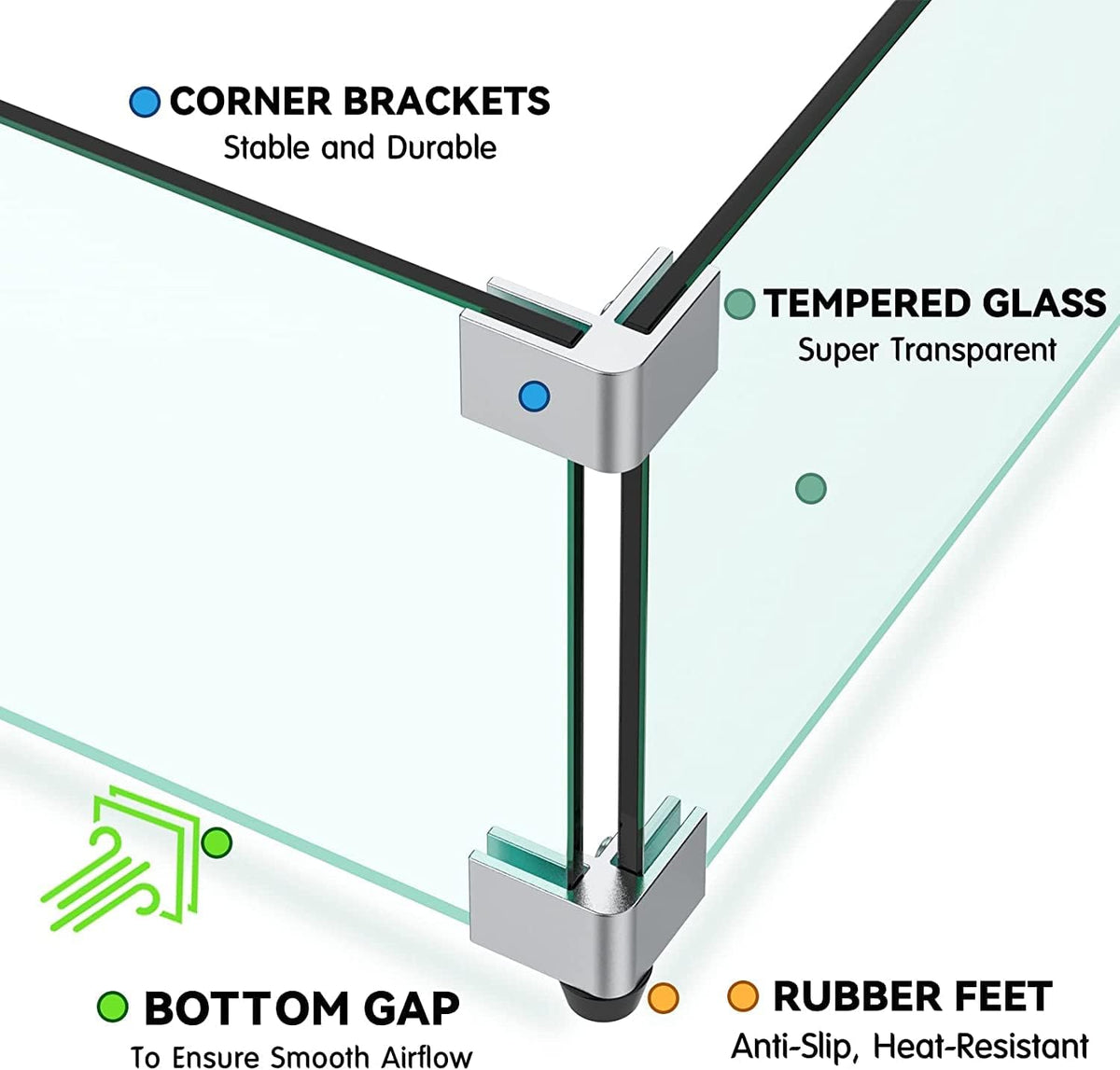 MESIDA 53x53x15 cm Vuurkorf Glas Windscherm, Gehard Glas Vuurplaats Tafelschild, Dik en Stevig, met Stevige Aluminium Hoekbeugel