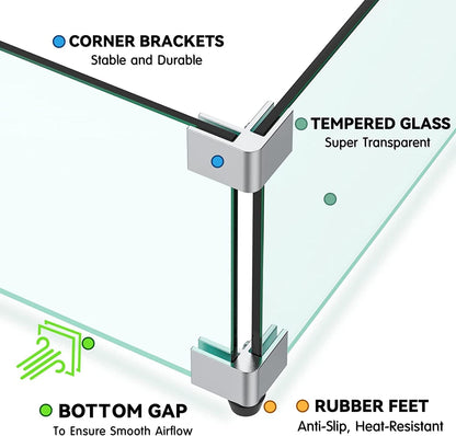 MESIDA 53x53x15 cm Vuurkorf Glas Windscherm, Gehard Glas Vuurplaats Tafelschild, Dik en Stevig, met Stevige Aluminium Hoekbeugel