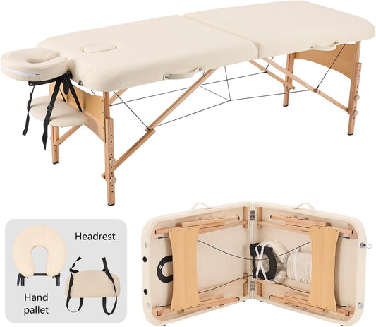 Massagetafel – Massagebed – Behandeltafel – Wimperbed – Tattoobed – Beige – Opvouwbaar – 70 Cm Breed
