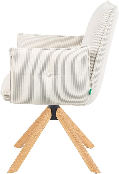 Draaibare Eettafelstoel – Eetkamerstoel – Stoel – Zithoekstoel – Draaistoel – Crèmekleurig – 360° Draaibaar Frame – Geolied Eikenhout
