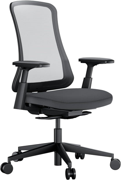 ProtoArc Flexibele ergonomische stoel met hoge rug van ademend nylon net, ademende draaistoel, aanpasbare helling aan het gewicht, ademend zadel, in hoogte verstelbare armleuningen, zwart