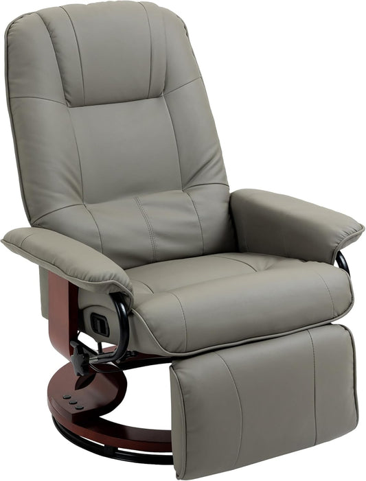 HOMCOM Reclining Chair with Reclining Function, 360° Rotatable, TV Chair with Adjustable Backrest, Footrest, Rest Chair, Reclining Chair, TV Chair for Living Room, Bedroom, Faux Leather, Grey - QUORE