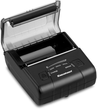 EXCELVAN E300 Thermische printer voor kwitanties en bankbiljetten, draadloos, draagbaar, USB, 90 mm/sec, 80 mm, ESC/POS, voor Pos Terminal verkooppunt), zwart