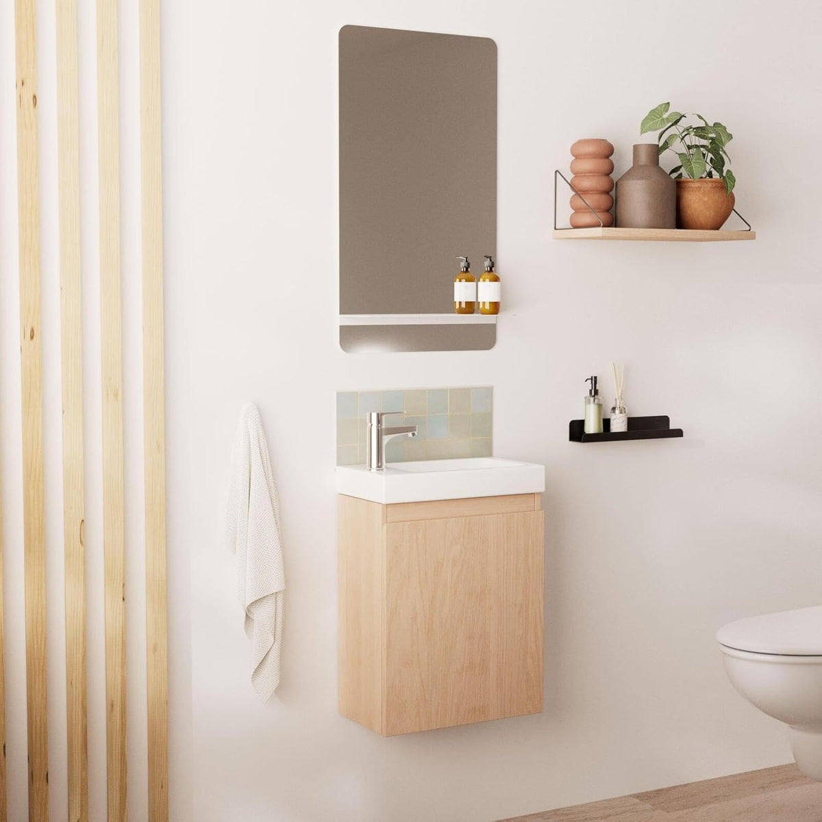 Lisa Bathroom Sink with Mirror, White - QUORE