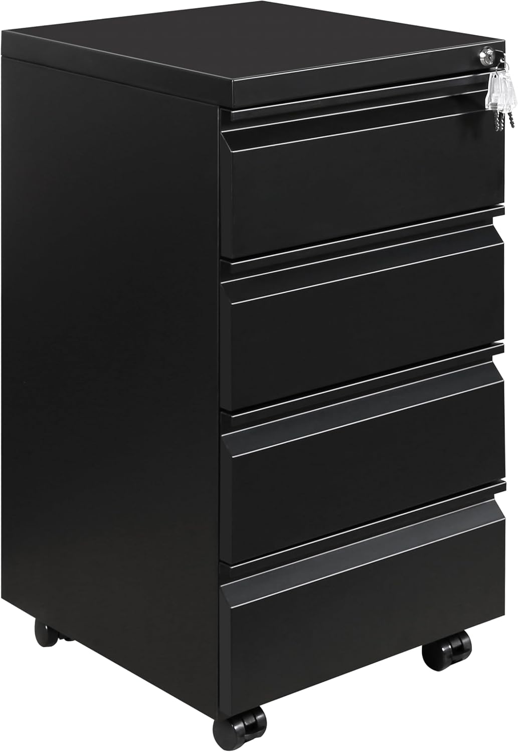 Rolkast, afsluitbare archiefkast met 4 sleutels, metalen kantoorkast, archiefkast onder bureau, met 4 laden, voorgemonteerd, afsluitbaar, kantoor, zwart
