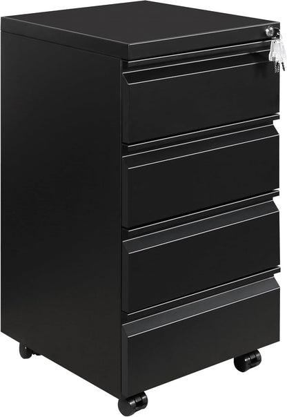 Rolkast, afsluitbare archiefkast met 4 sleutels, metalen kantoorkast, archiefkast onder bureau, met 4 laden, voorgemonteerd, afsluitbaar, kantoor, zwart