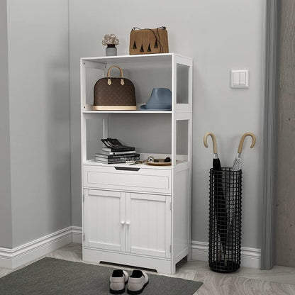 Meerveil Badkamer Opbergkast met Plank Ladedeuren voor Badkamer Keuken Woonkamer 60 x 30 x 121 cm (L x B x H), Wit - QUORE