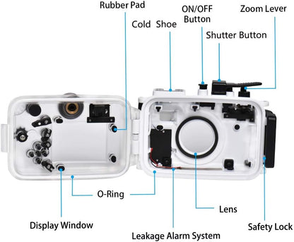 Sea frogs voor Olympus TG-6 195FT/60M Onderwater Camera Waterdichte Duikbehuizing Zwart (Behuizing + Rode Filter)